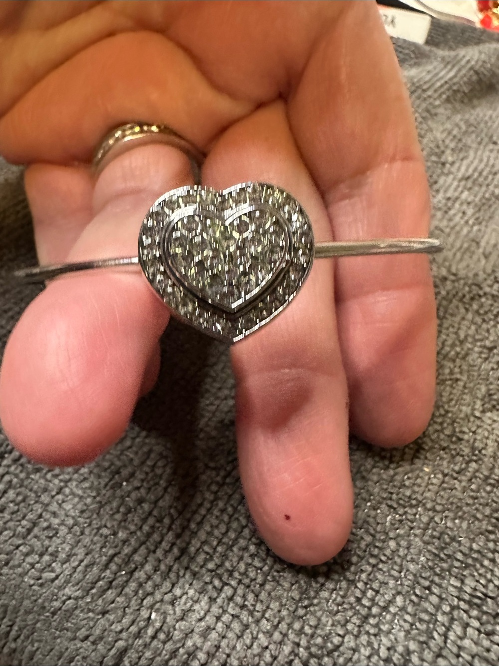 Silver Heart Crystal Pavé Bangle Bracelet
